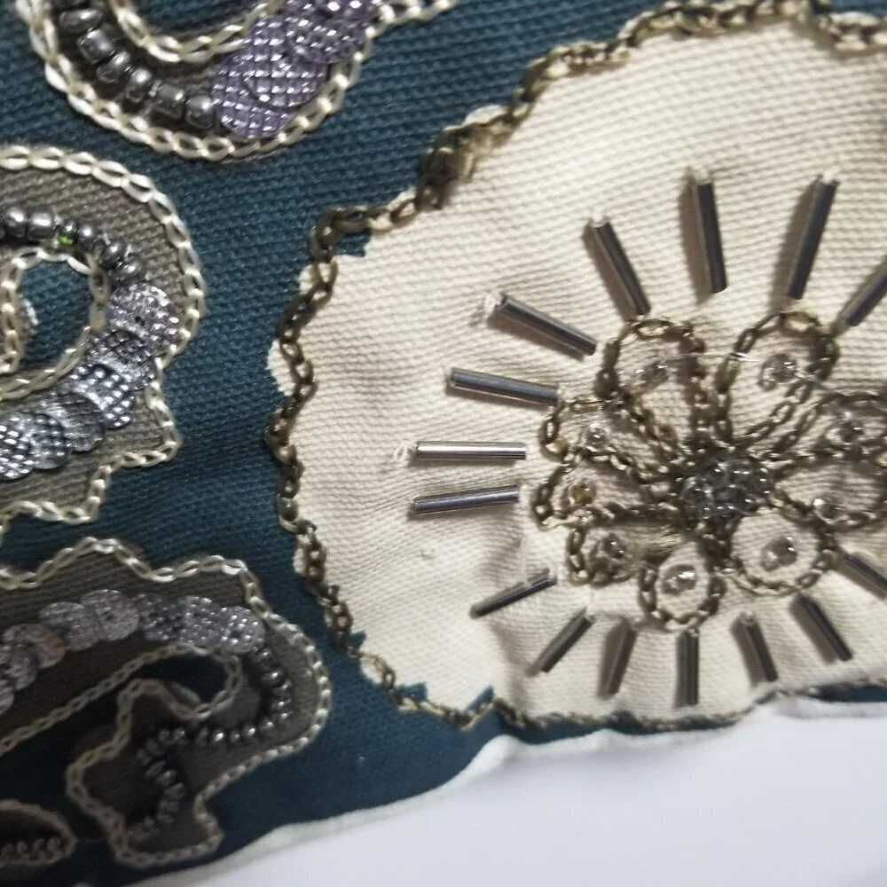 Bundle of  Z Gallerie Green/Cream Embellished Pillow Covers